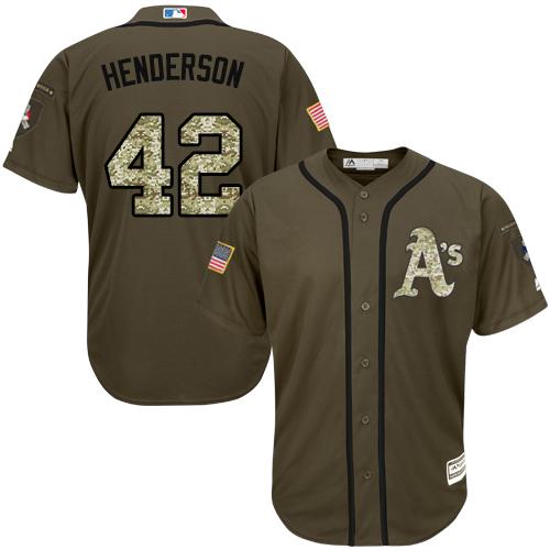 Athletics #42 Dave Henderson Green Salute to Service Stitched MLB Jersey